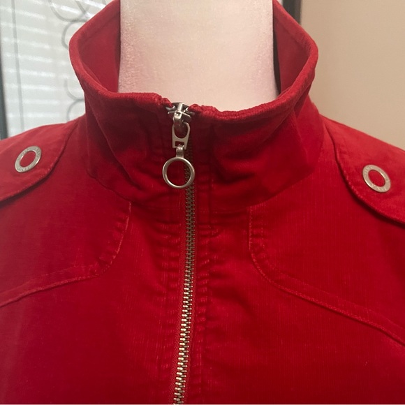 Red Corduroy Zip Up Fitted Jacket Size Medium - Picture 4 of 9